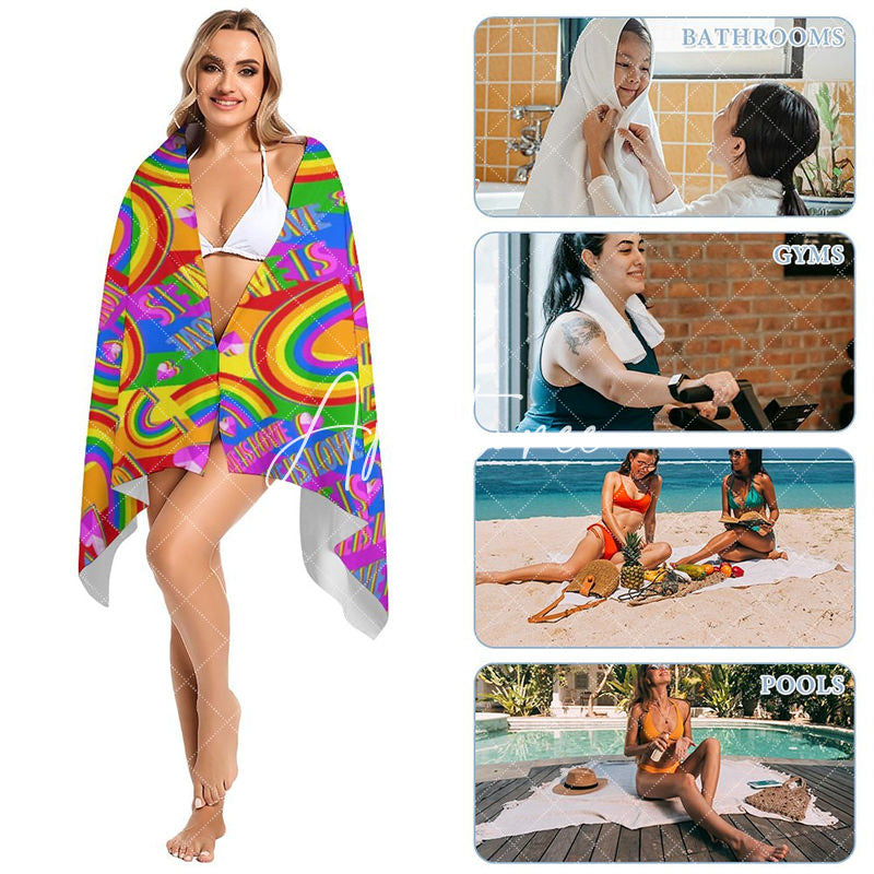 Love Is Love Colorful Rainbow Hearts Beach Towel